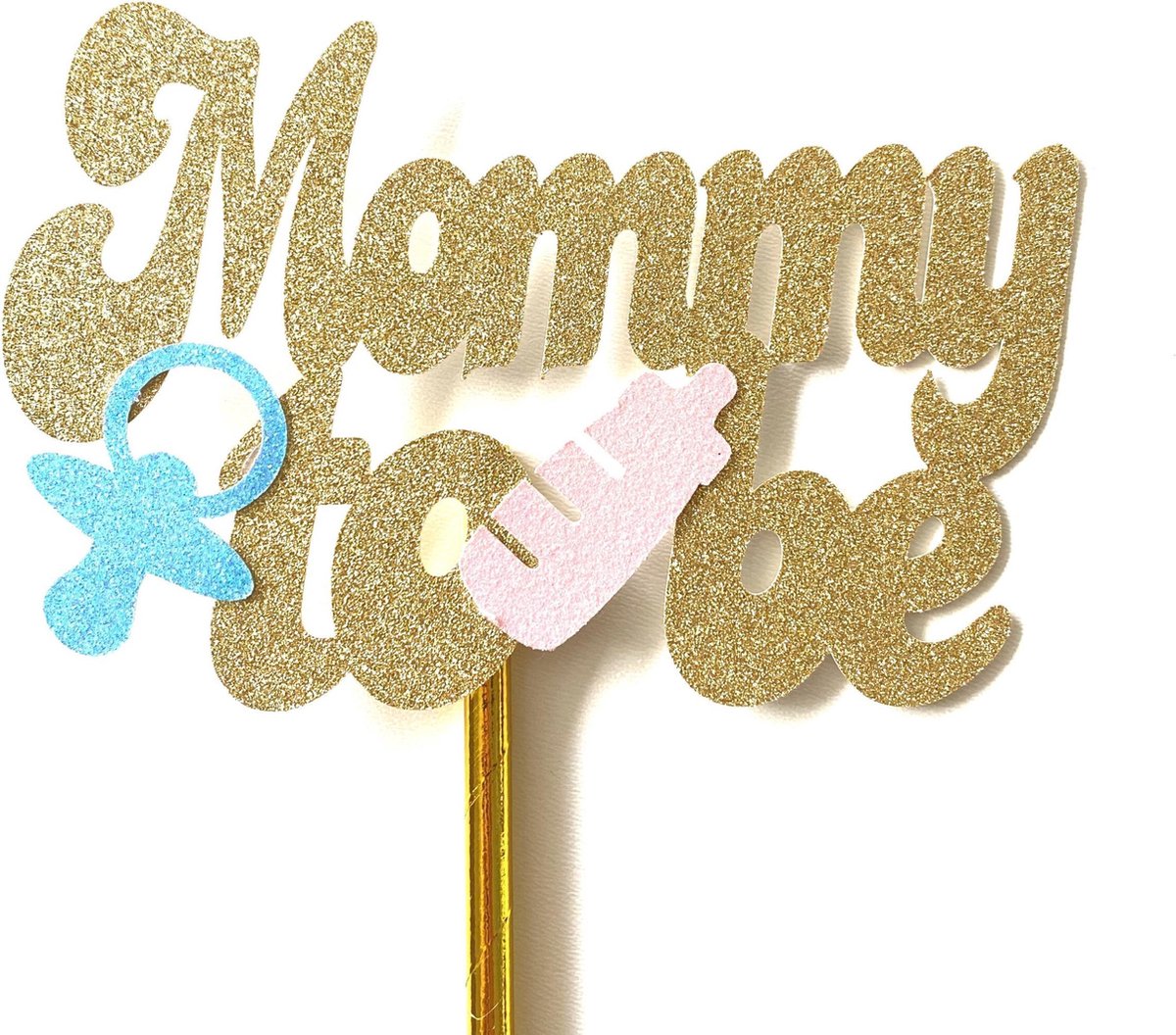 Taarttopper| Cake topper |Baby| Mommy To Be| Goud glitter| Roze en Blauw 14 cm| karton